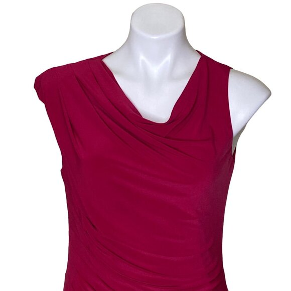 Adrianna Papell Berry Sheath Dress Dramatic Asymmetrical Sleeve Cowl Neck Size 6 - Picture 2 of 10